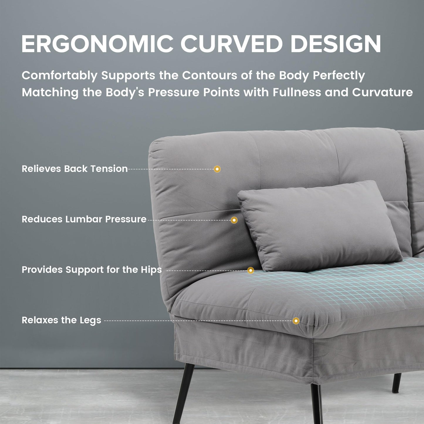 3-Seater Fabric Sofa Bed – Adjustable Backrest with 5 Recline Positions – Grey