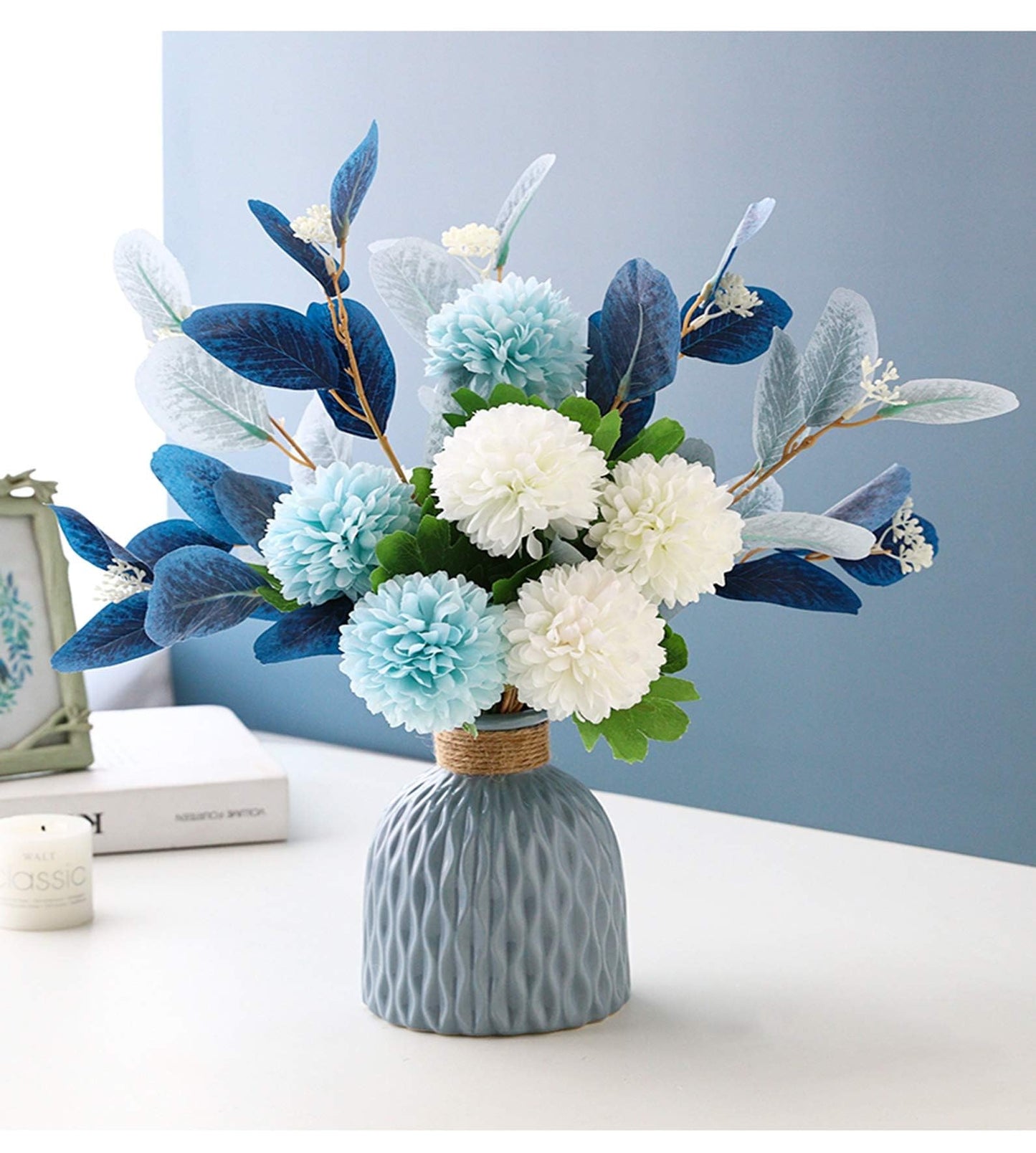 Artificial Hydrangea Flower Arrangement with Vase – Faux Floral Decor for Home, Weddings & Events