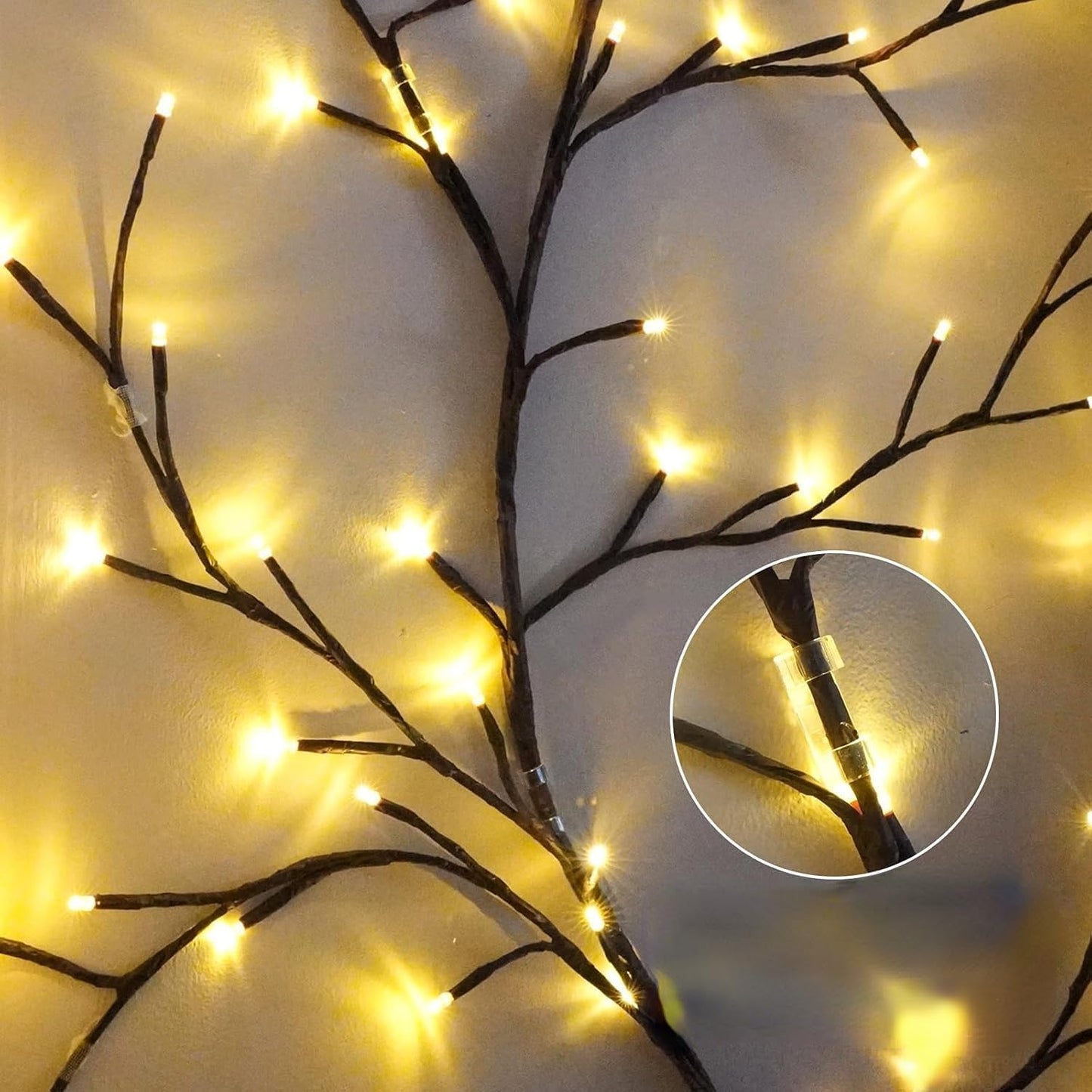 Willow Vine Twig Lights – 2-Pack | 7.5FT Bendable Branches | 144 Warm White LEDs | USB Powered with Remote & 8 Modes
