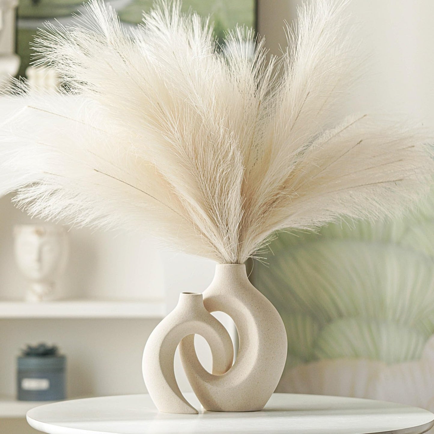 Modern Boho Ceramic Vase Set – Handmade Decorative Vases for Home Decor (Set of 2, Milky White)