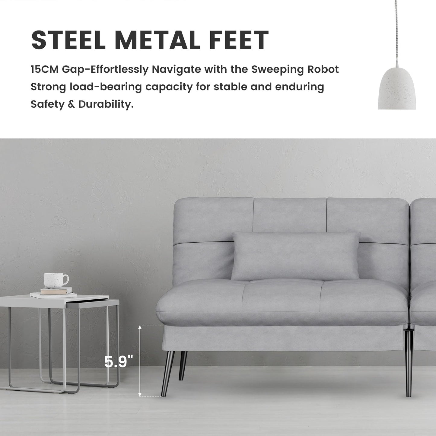 3-Seater Fabric Sofa Bed – Adjustable Backrest with 5 Recline Positions – Grey