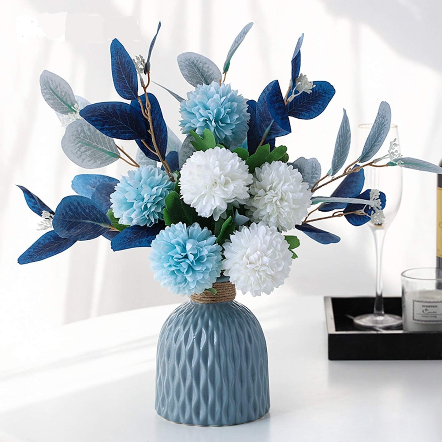 Artificial Hydrangea Flower Arrangement with Vase – Faux Floral Decor for Home, Weddings & Events