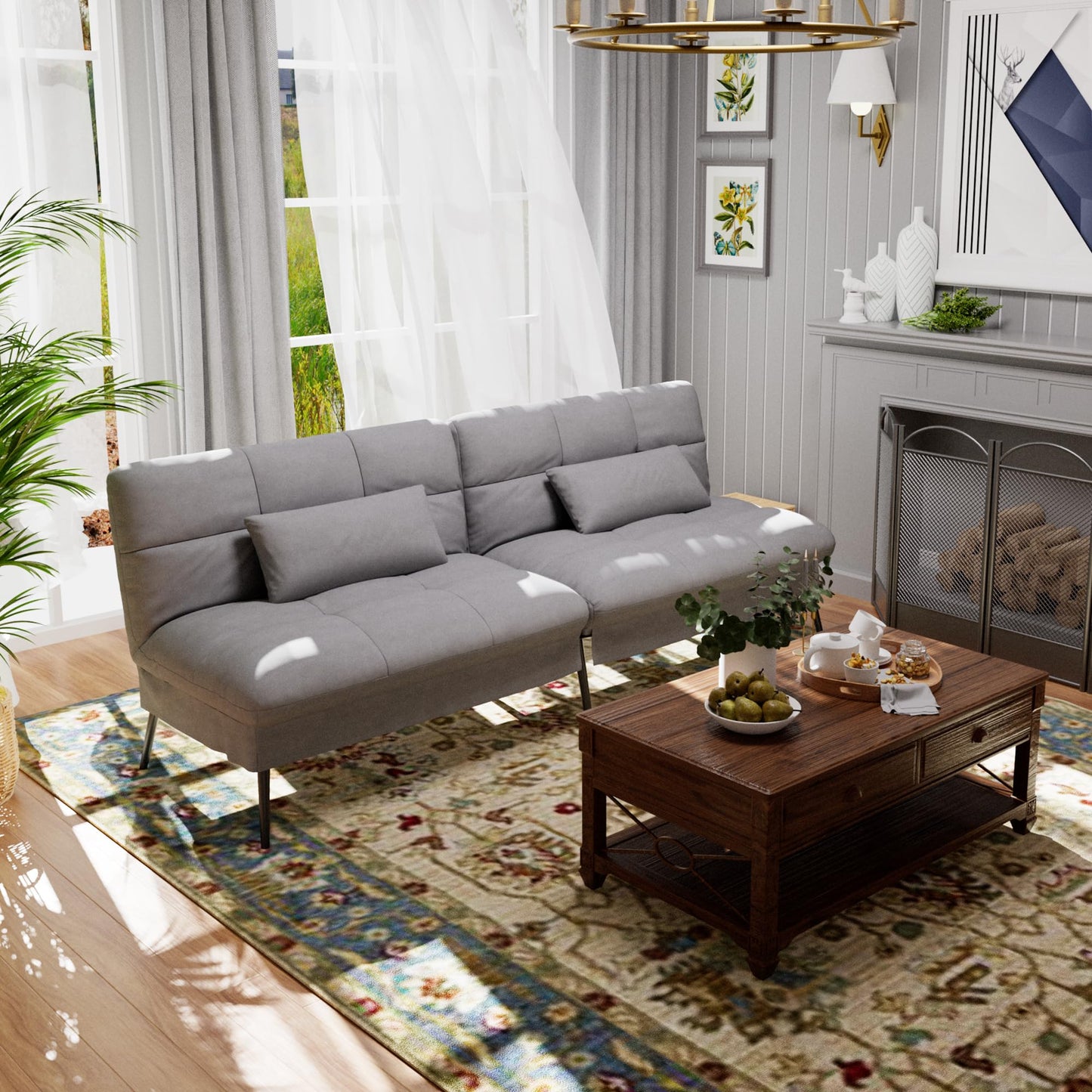 3-Seater Fabric Sofa Bed – Adjustable Backrest with 5 Recline Positions – Grey