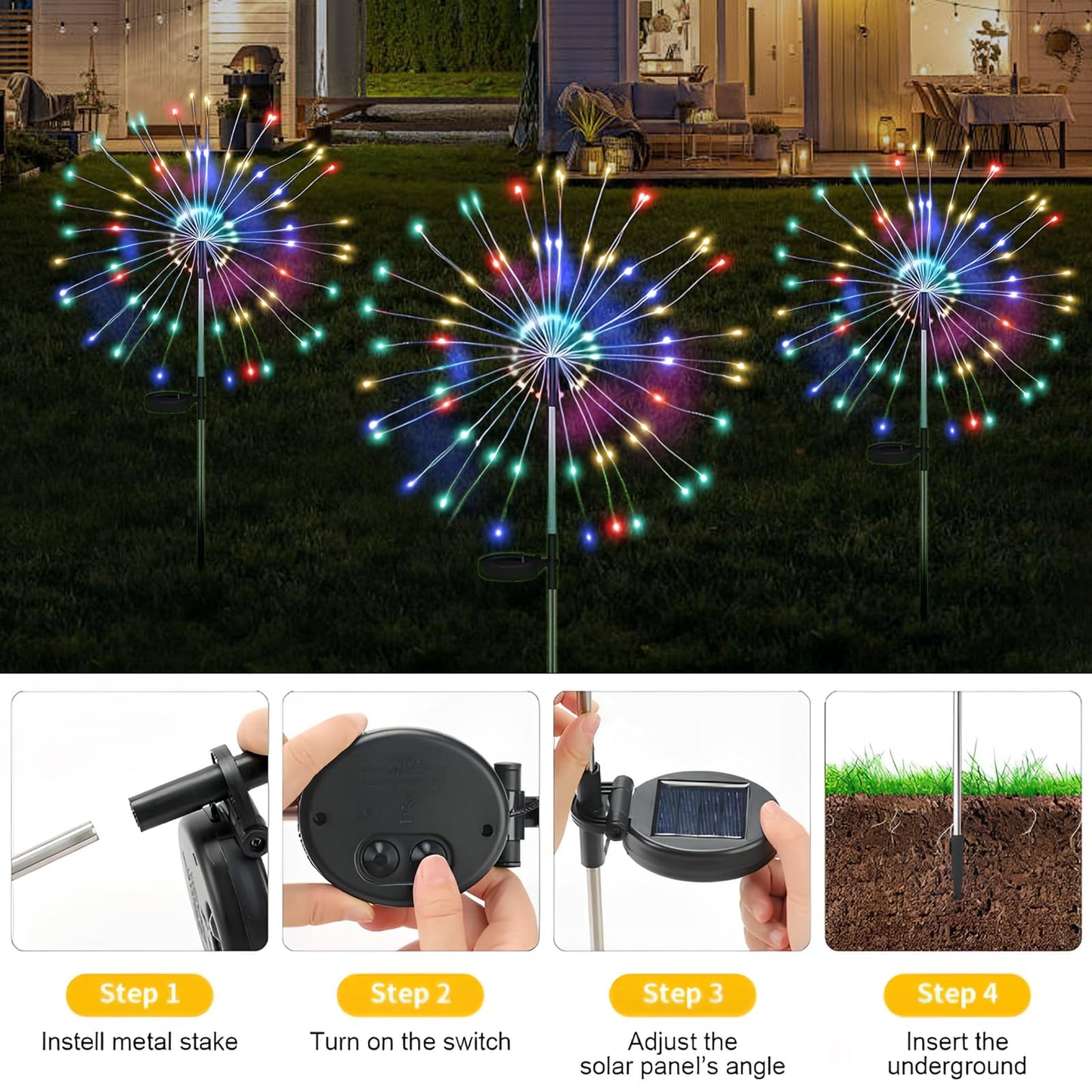 Solar Firework Garden Lights – 2-Pack, 120 LED, Colorful Starburst Fairy Lights with 8 Modes – Waterproof Outdoor Decoration