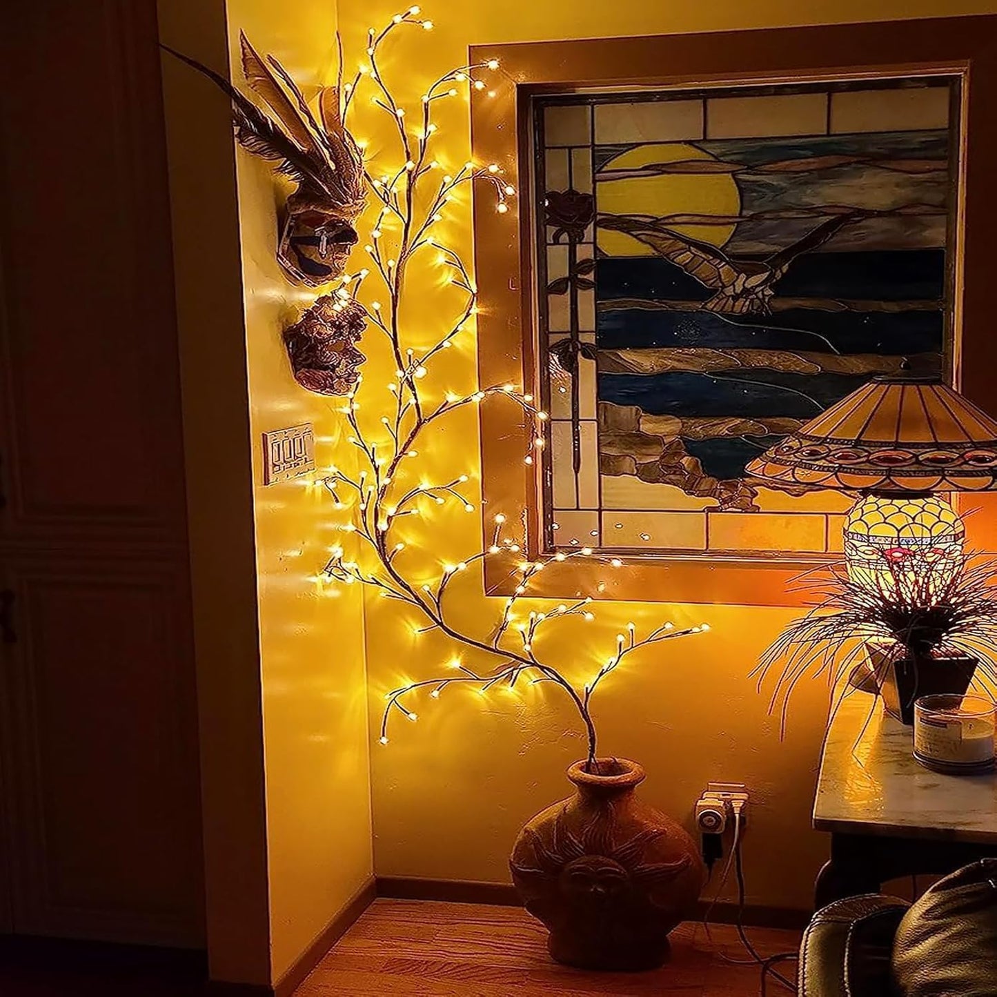 Willow Vine Twig Lights – 2-Pack | 7.5FT Bendable Branches | 144 Warm White LEDs | USB Powered with Remote & 8 Modes