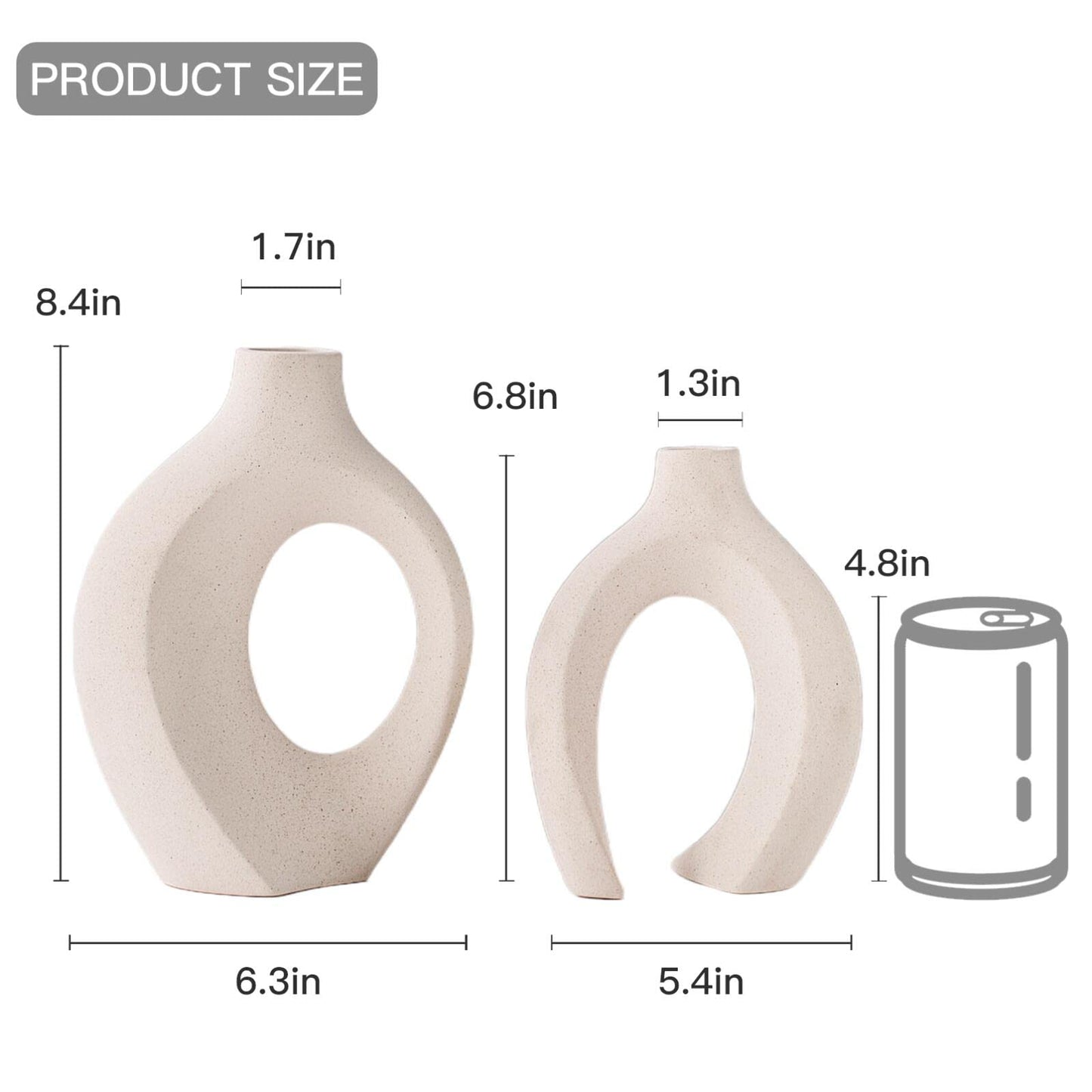 Modern Boho Ceramic Vase Set – Handmade Decorative Vases for Home Decor (Set of 2, Milky White)