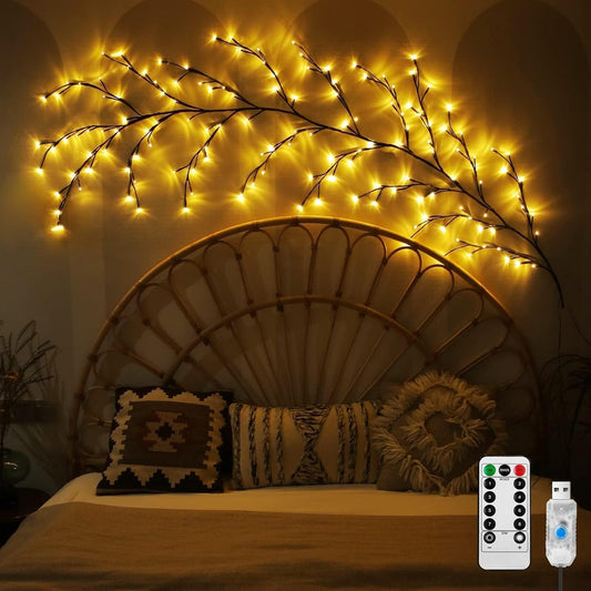 Willow Vine Twig Lights – 2-Pack | 7.5FT Bendable Branches | 144 Warm White LEDs | USB Powered with Remote & 8 Modes