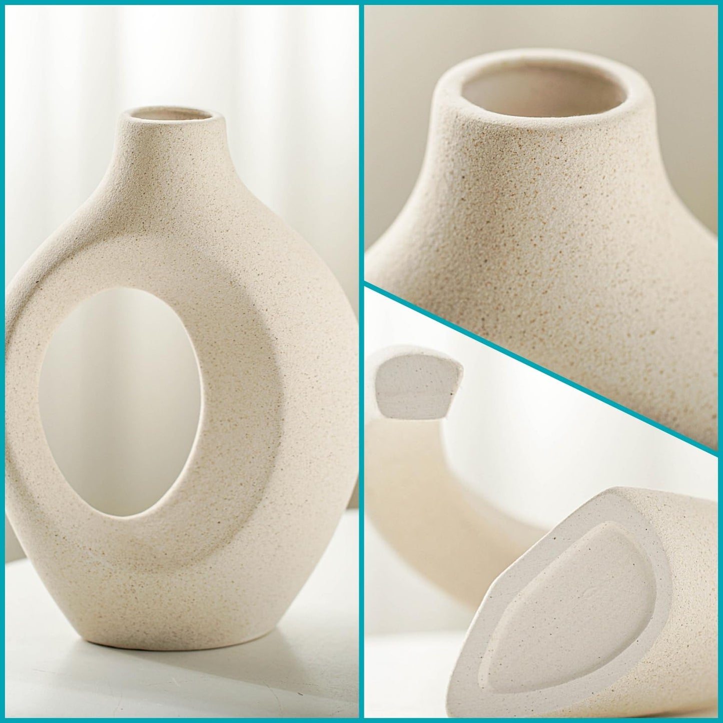 Modern Boho Ceramic Vase Set – Handmade Decorative Vases for Home Decor (Set of 2, Milky White)
