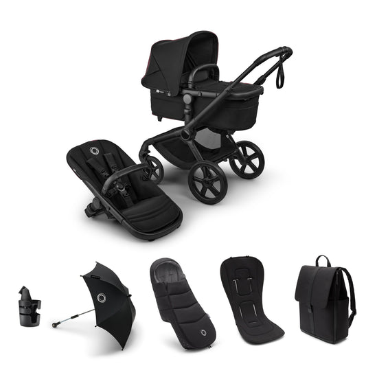 Bugaboo Fox 5 Renew Complete Pushchair Bundle & Free Bugaboo Giraffe Baby Rocker - Black/Heritage Black
